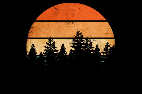 Download Pine Trees Silhouette Retro Sunset Art - Sunset Collection