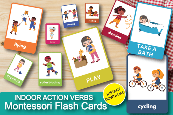 Download 5 INDOOR ACTION VERBS FLASH CARDS - Indoor Collection