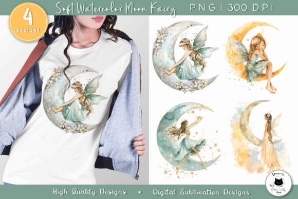 Download Watercolor Moon Fairy Clipart - Watercolor moon Collection